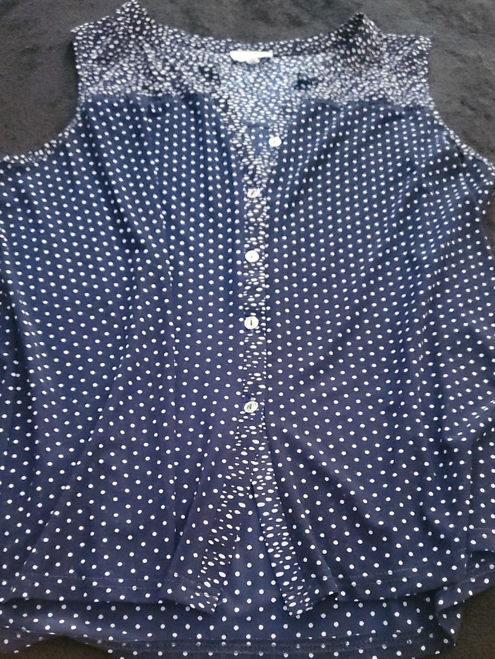 Polka Dot Navy Sleeveless Button-Front Women's Top
